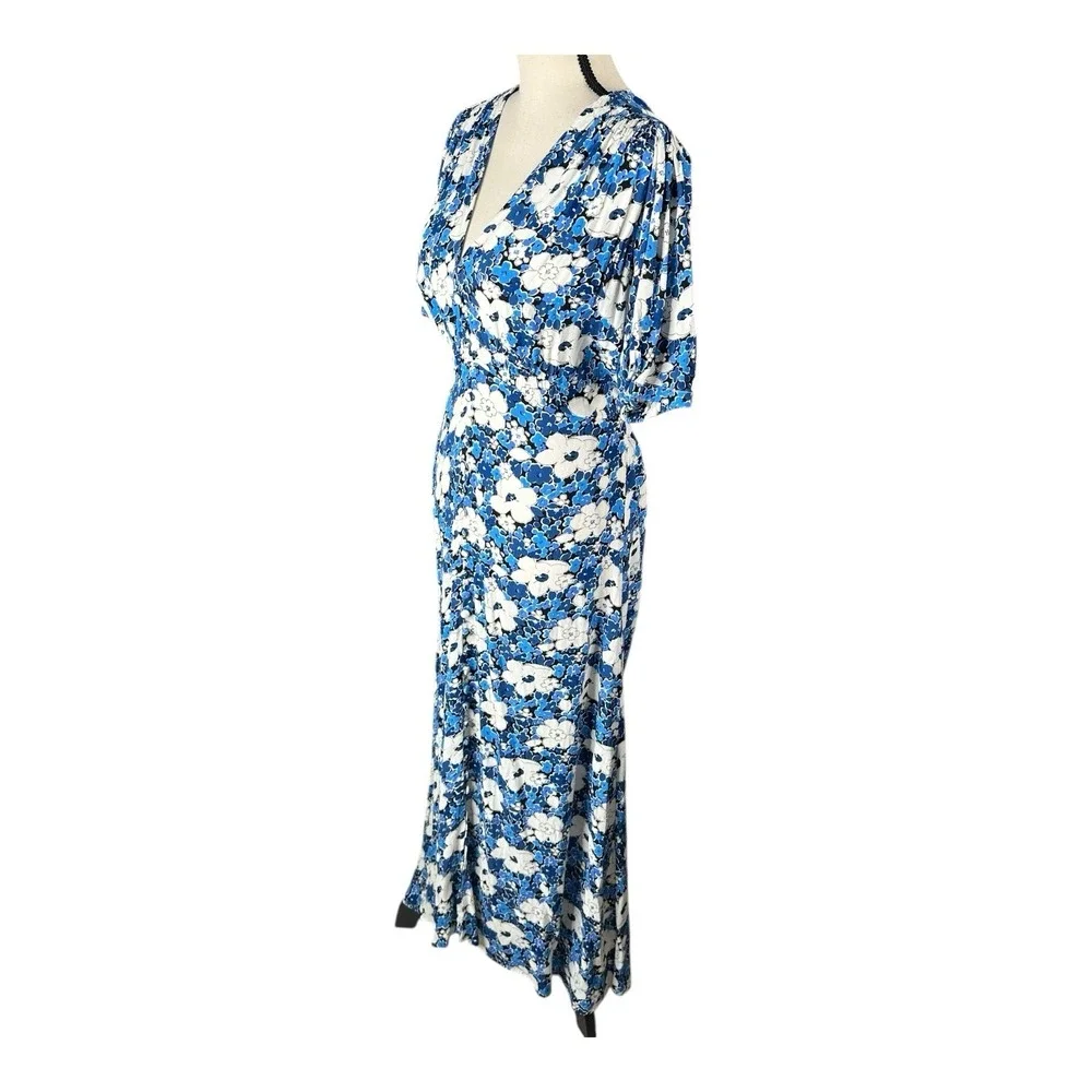 FAITHFULL THE BRAND Women's Casual White Blue Floral Midi Dress US‎ 6